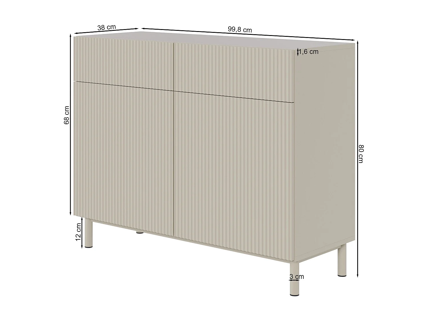 Sideboard zweitürig mit Rillenfront und 2 Schubladen – Greige – 100 cm – VELDIO NEW