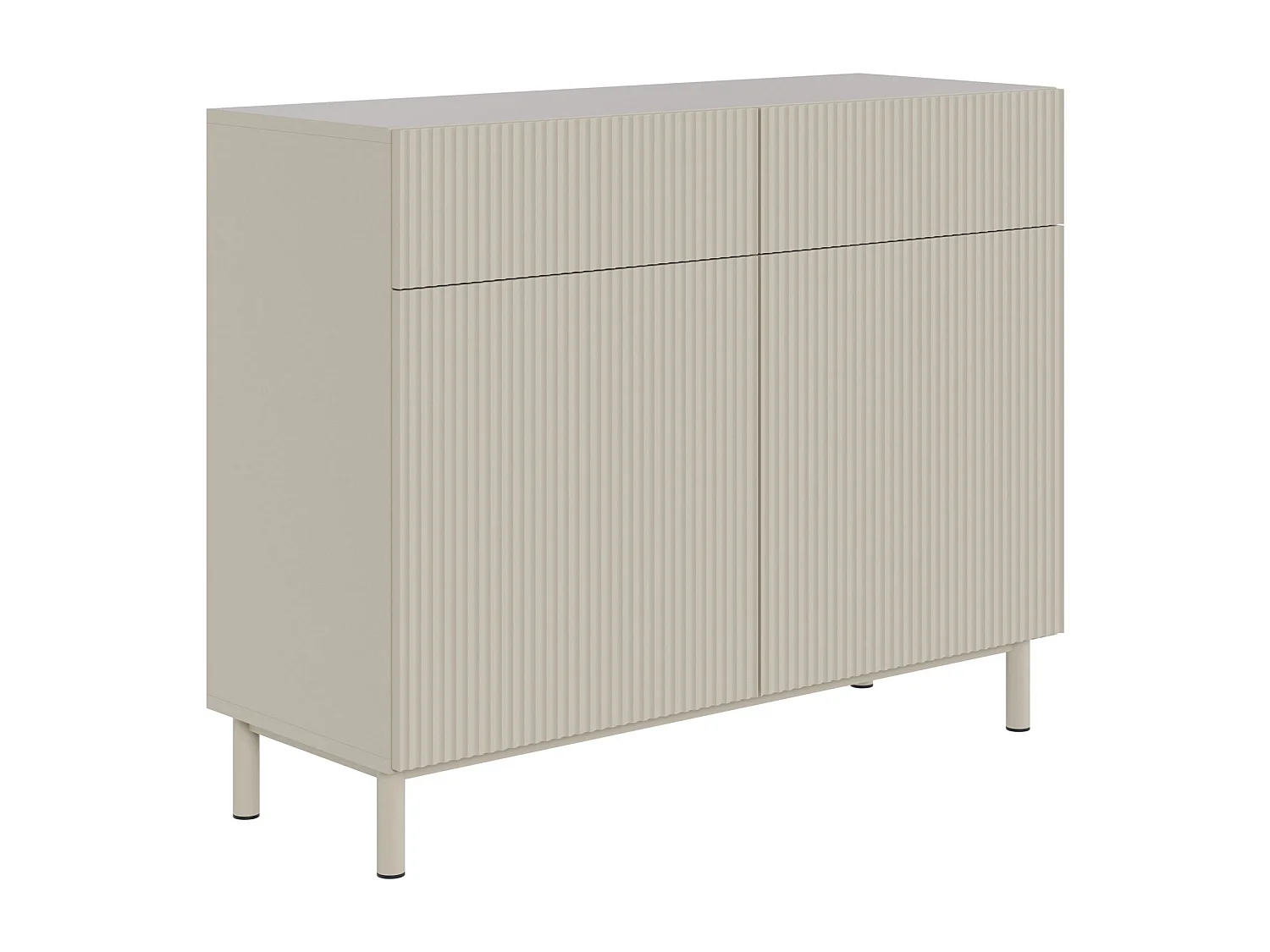 Sideboard zweitürig mit Rillenfront und 2 Schubladen – Greige – 100 cm – VELDIO NEW