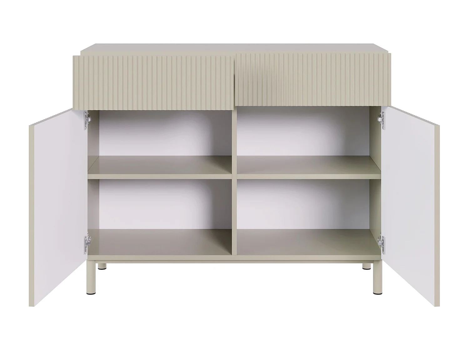 Sideboard zweitürig mit Rillenfront und 2 Schubladen – Greige – 100 cm – VELDIO NEW