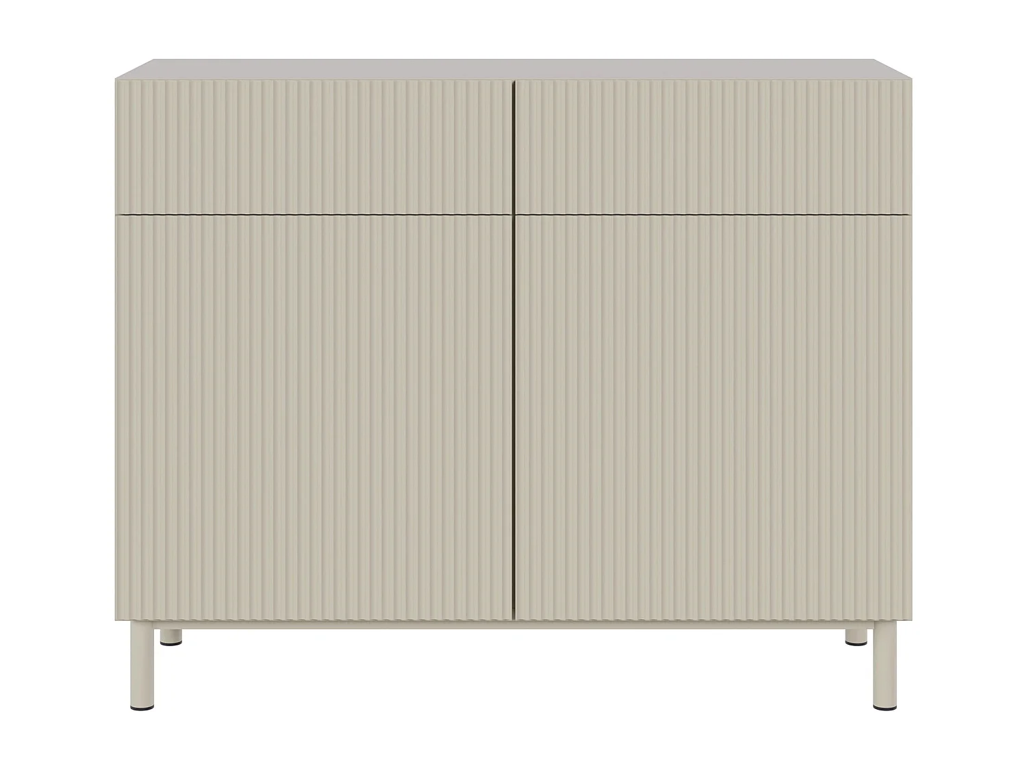 Buffet 2 portes 2 tiroirs avec façade à rainures – 100 cm – greige – Veldio New