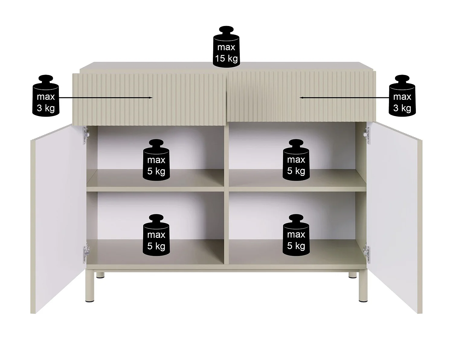 Buffet 2 portes 2 tiroirs avec façade à rainures – 100 cm – greige – Veldio New