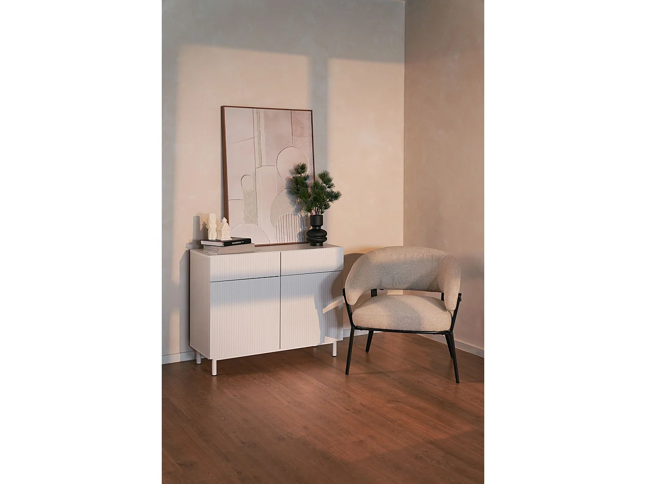 Buffet 2 portes 2 tiroirs avec façade à rainures – 100 cm – greige – Veldio New
