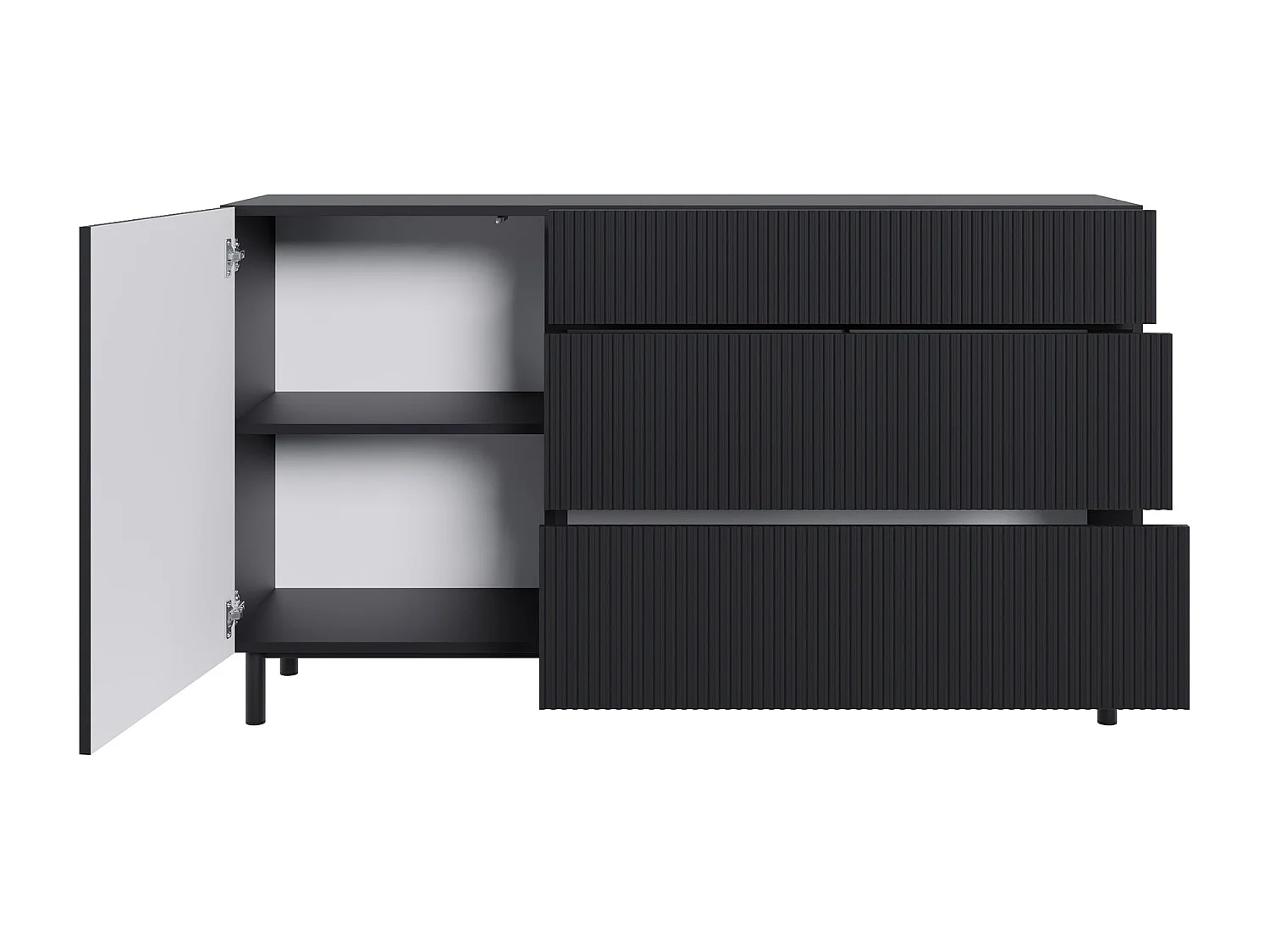 Sideboard eintürig mit Rillenfront und 3 Schubladen – Schwarz – 140 cm – VELDIO NEW