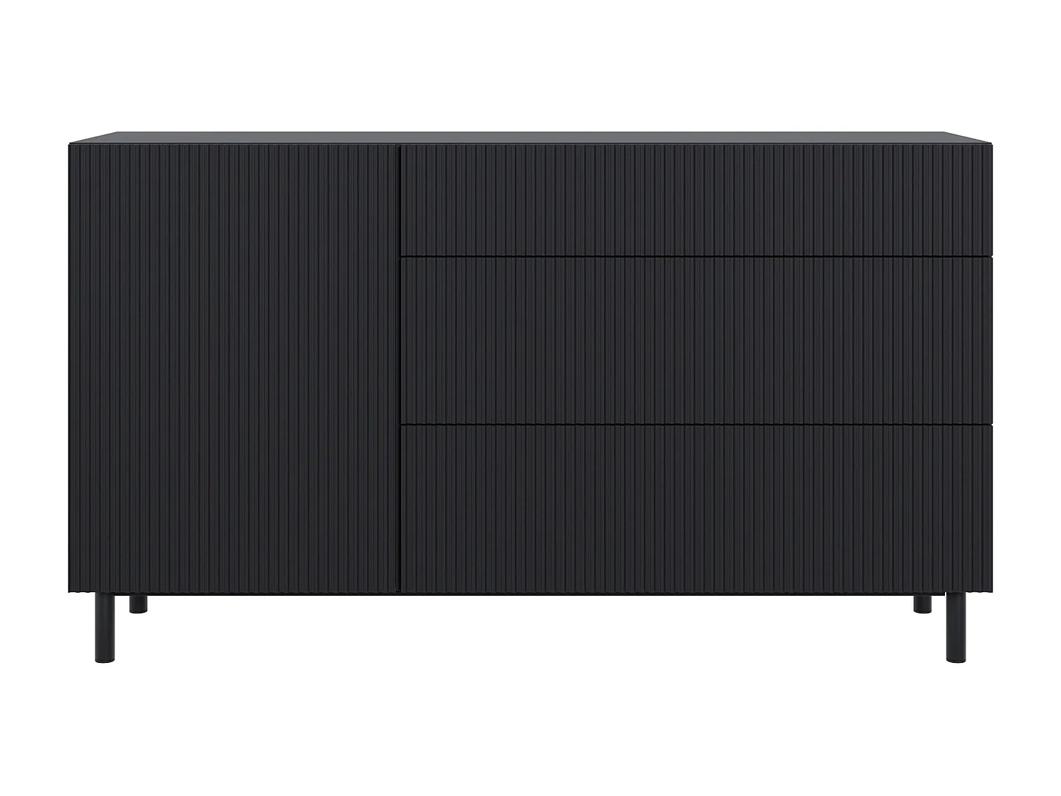 Buffet 1 porte 3 tiroirs avec façade à rainures – 140 cm – noir – Veldio New