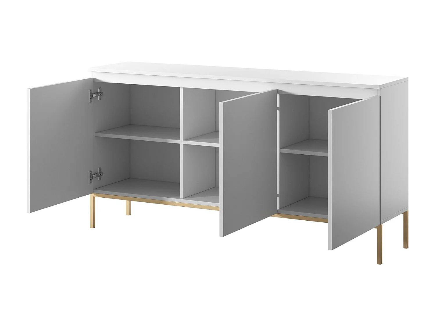 Commode à trois portes 150 cm – blanc, pieds dorés – BEMMI