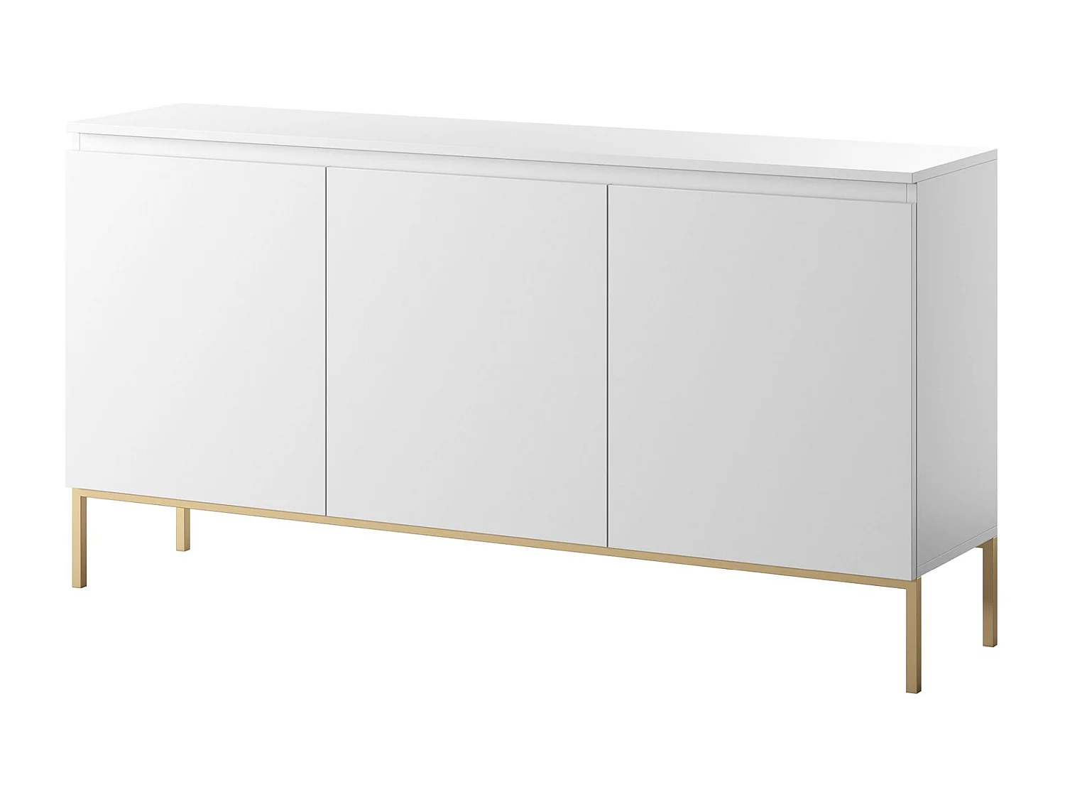 Commode à trois portes 150 cm – blanc, pieds dorés – BEMMI