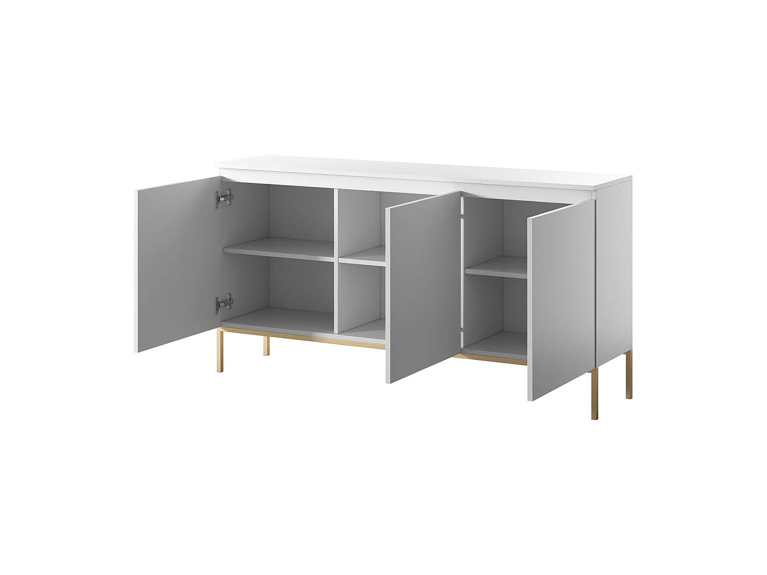 Commode à trois portes 150 cm – blanc, pieds dorés – BEMMI