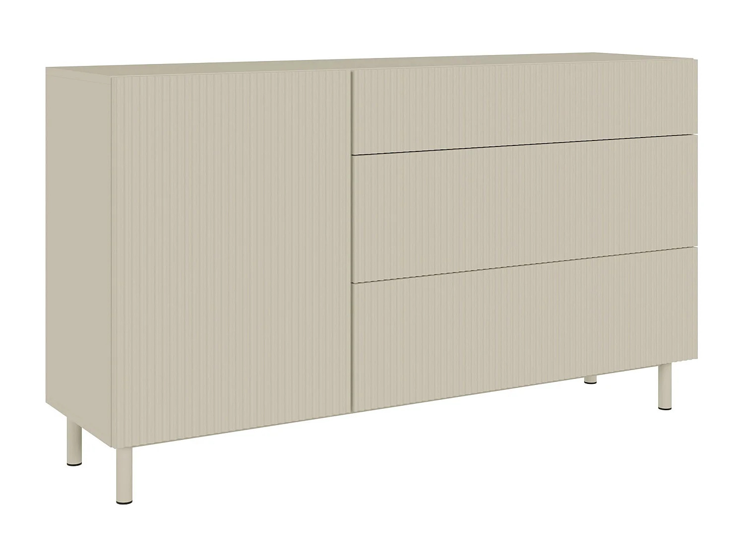 Sideboard eintürig mit Rillenfront und 3 Schubladen – Greige – 140 cm – VELDIO NEW