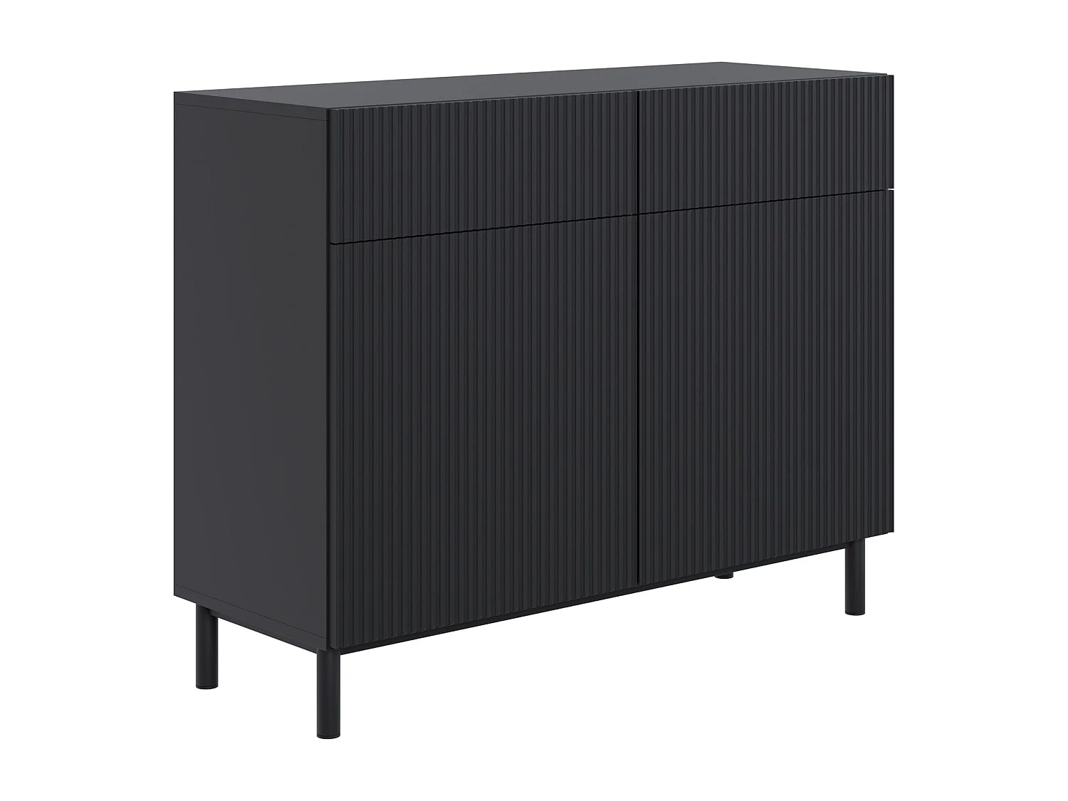 Sideboard zweitürig mit Rillenfront und 2 Schubladen – Schwarz – 100 cm – VELDIO NEW