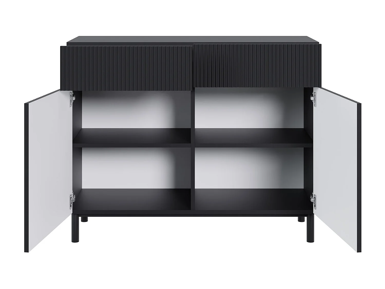 Buffet 2 portes 2 tiroirs avec façade à rainures – 100 cm – noir – Veldio New