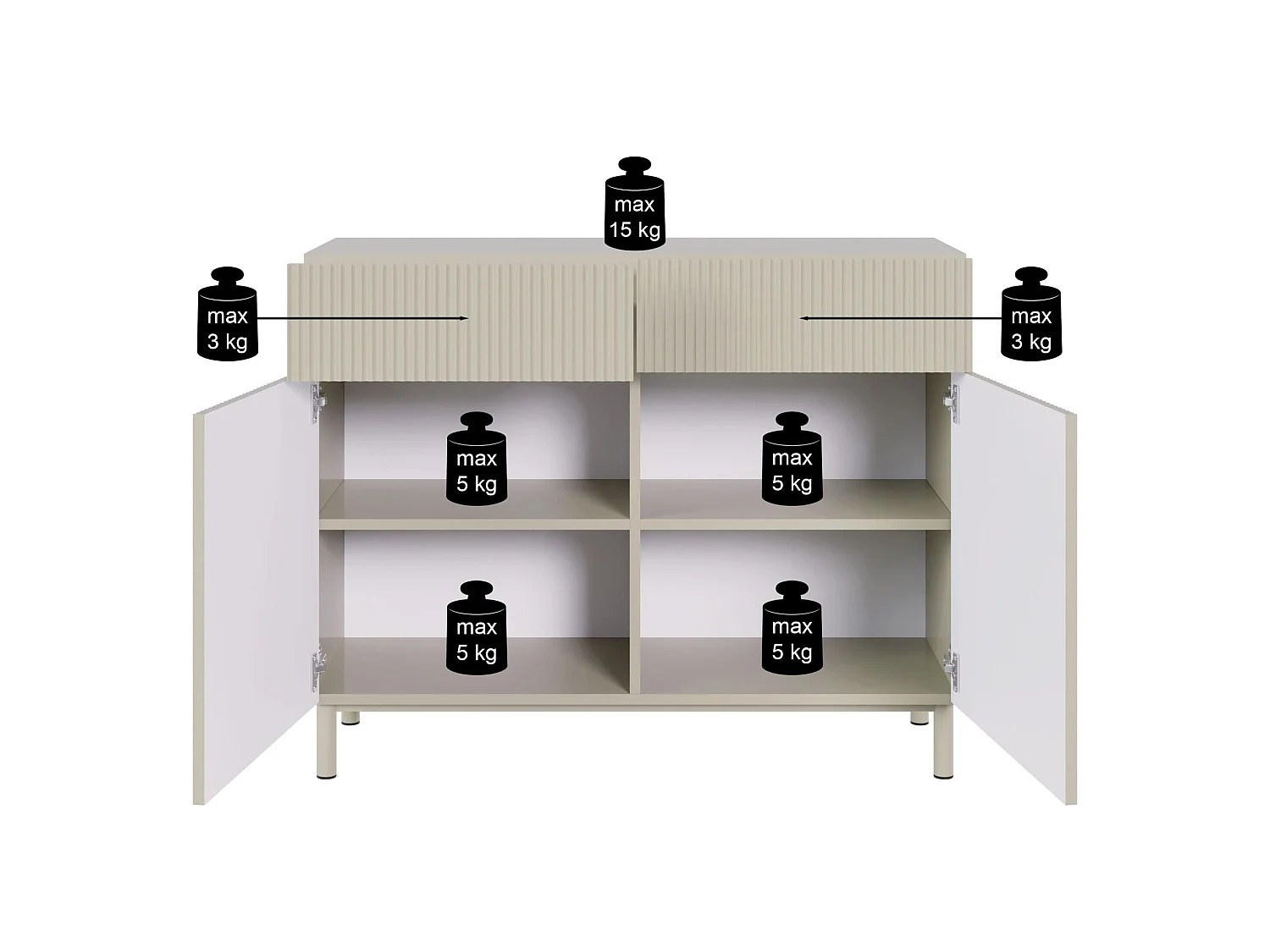 Buffet 2 portes 2 tiroirs avec façade à rainures – 100 cm – noir – Veldio New
