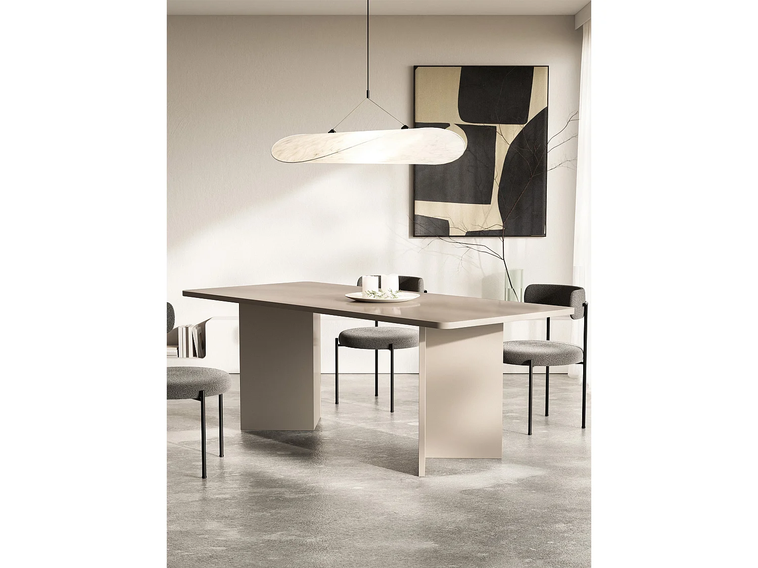 Eettafel 204×90 cm – rechthoekig met afgeronde hoeken en paneelpoten – kasjmiergrijs – QUBEO