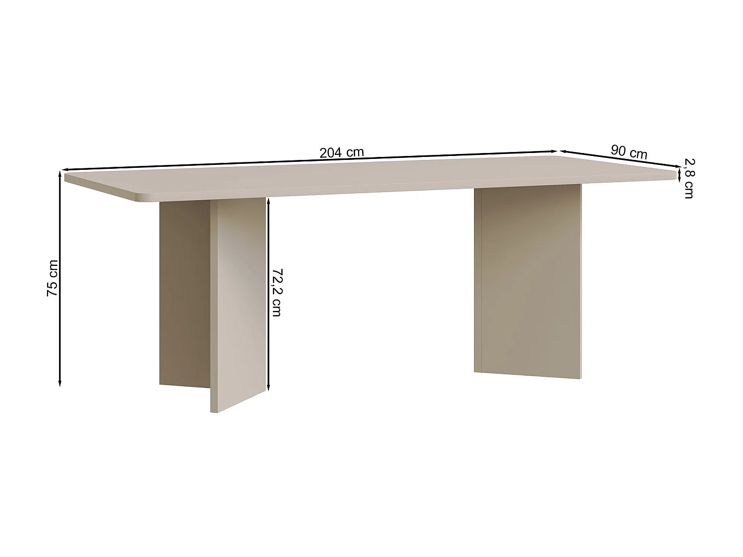 Eettafel 204×90 cm – rechthoekig met afgeronde hoeken en paneelpoten – kasjmiergrijs – QUBEO