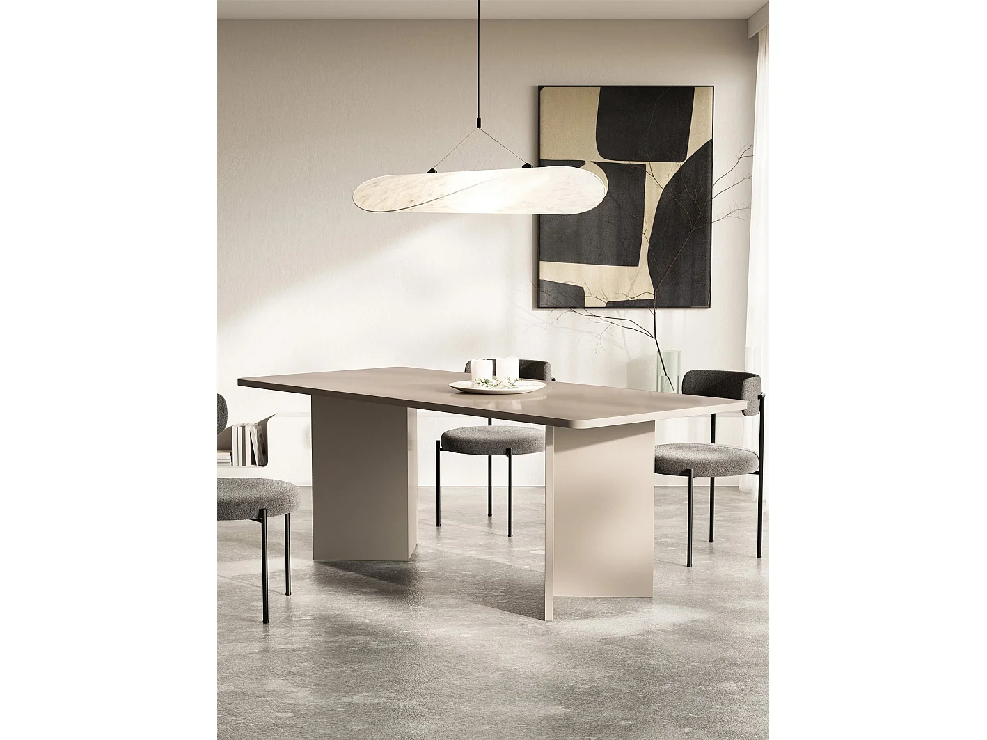 Table à manger rectangulaire – Gris cachemire – bords arrondis, piètement plein – 204x90 cm – QUBEO