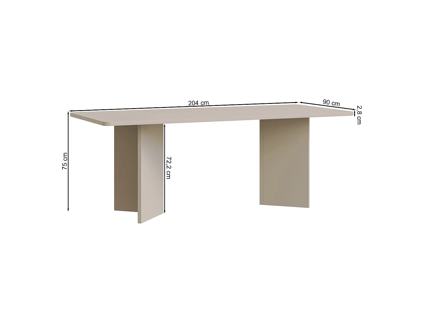Table à manger rectangulaire – Gris cachemire – bords arrondis, piètement plein – 204x90 cm – QUBEO