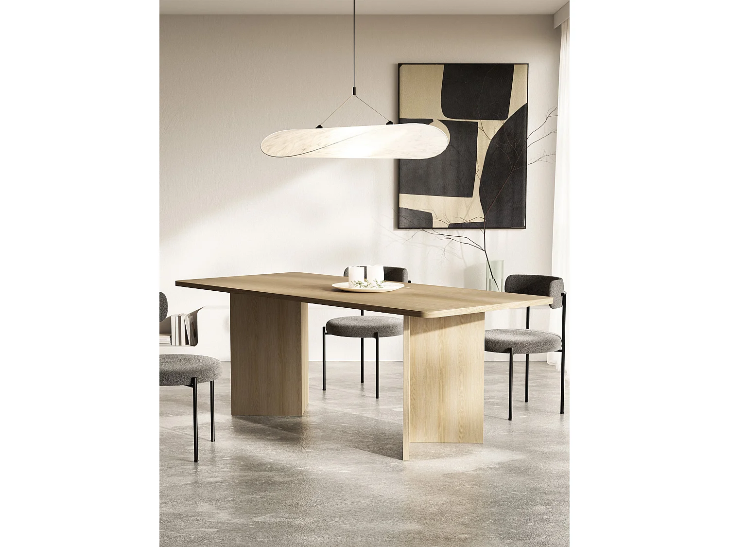 Eettafel 204×90 cm – rechthoekig met afgeronde hoeken en paneelpoten – houtlook eiken – QUBEO