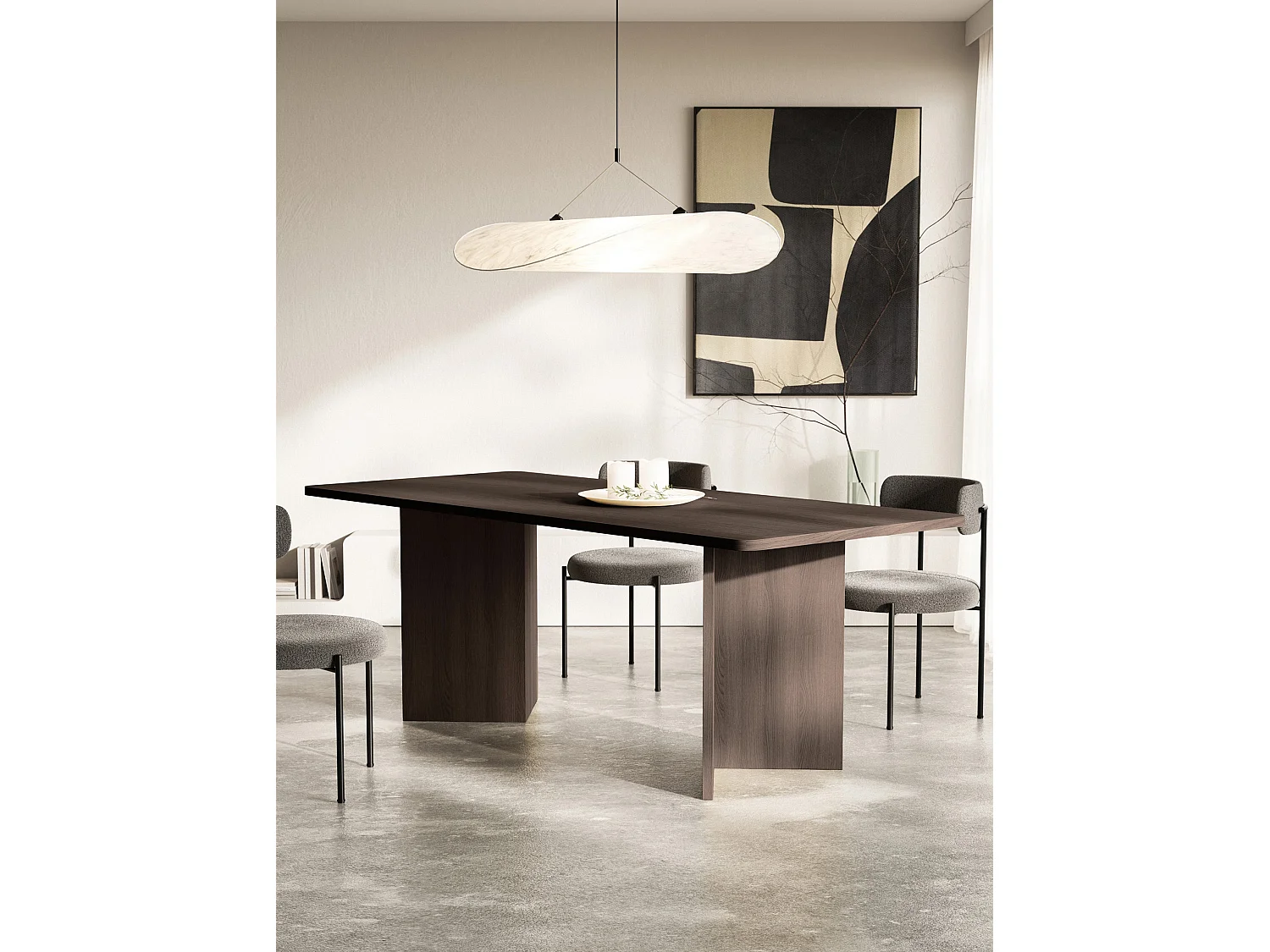 Eettafel 204×90 cm – rechthoekig met afgeronde hoeken en paneelpoten – houtlook essen bruin – QUBEO