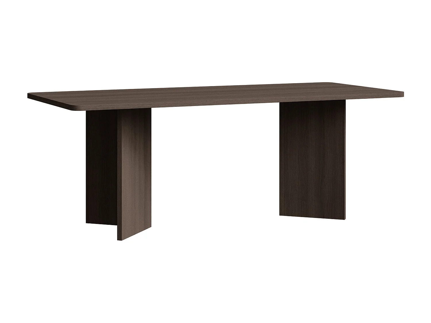 Eettafel 204×90 cm – rechthoekig met afgeronde hoeken en paneelpoten – houtlook essen bruin – QUBEO