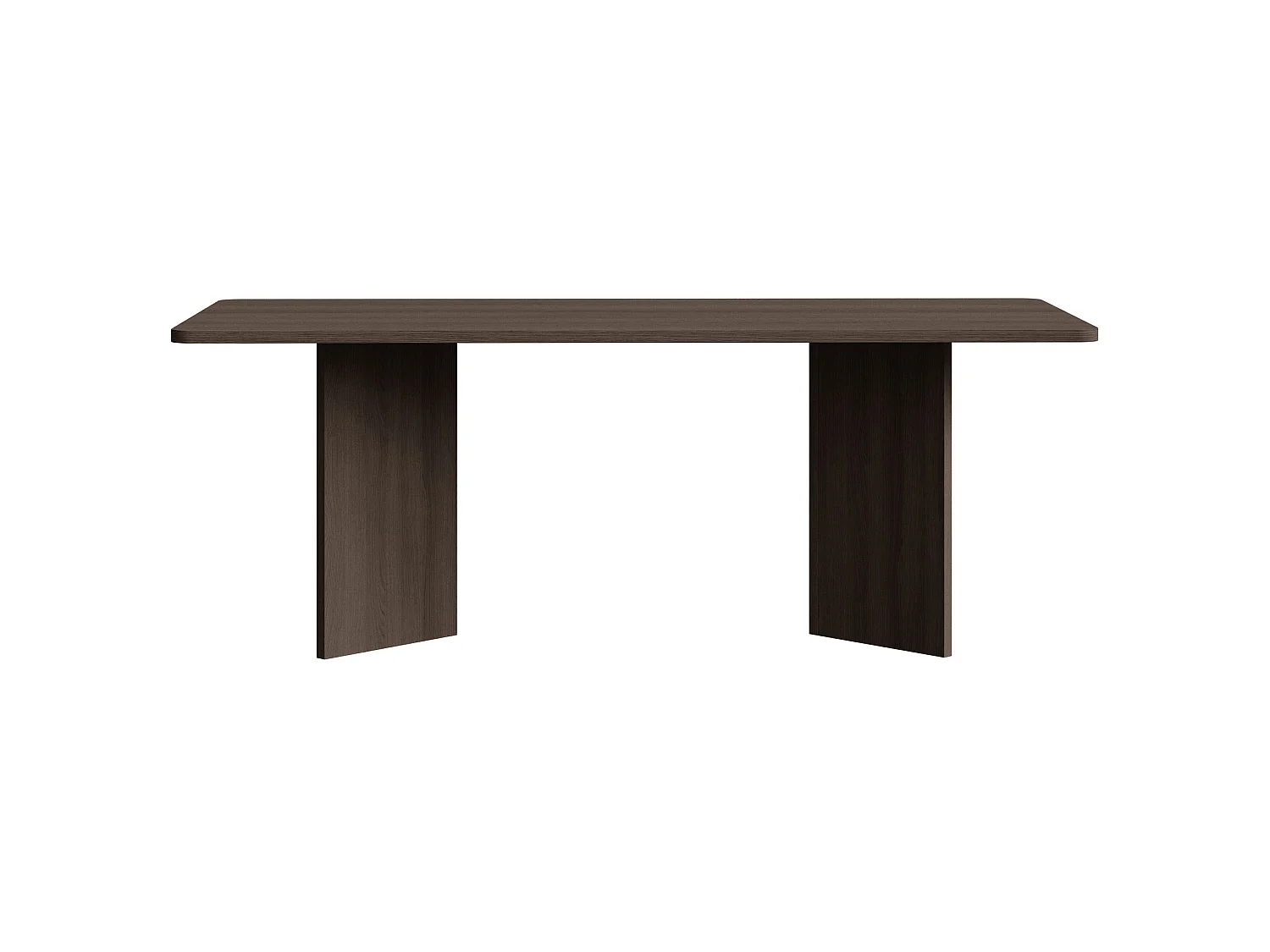 Table à manger rectangulaire – aspect Frêne brun – bords arrondis, piètement plein – 204x90 cm – QUBEO