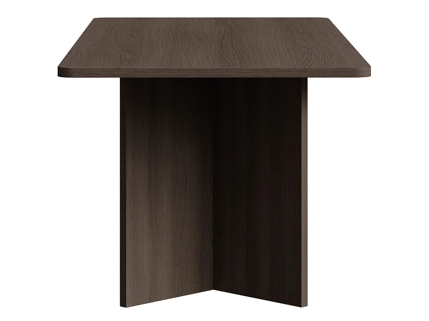 Table à manger rectangulaire – aspect Frêne brun – bords arrondis, piètement plein – 204x90 cm – QUBEO