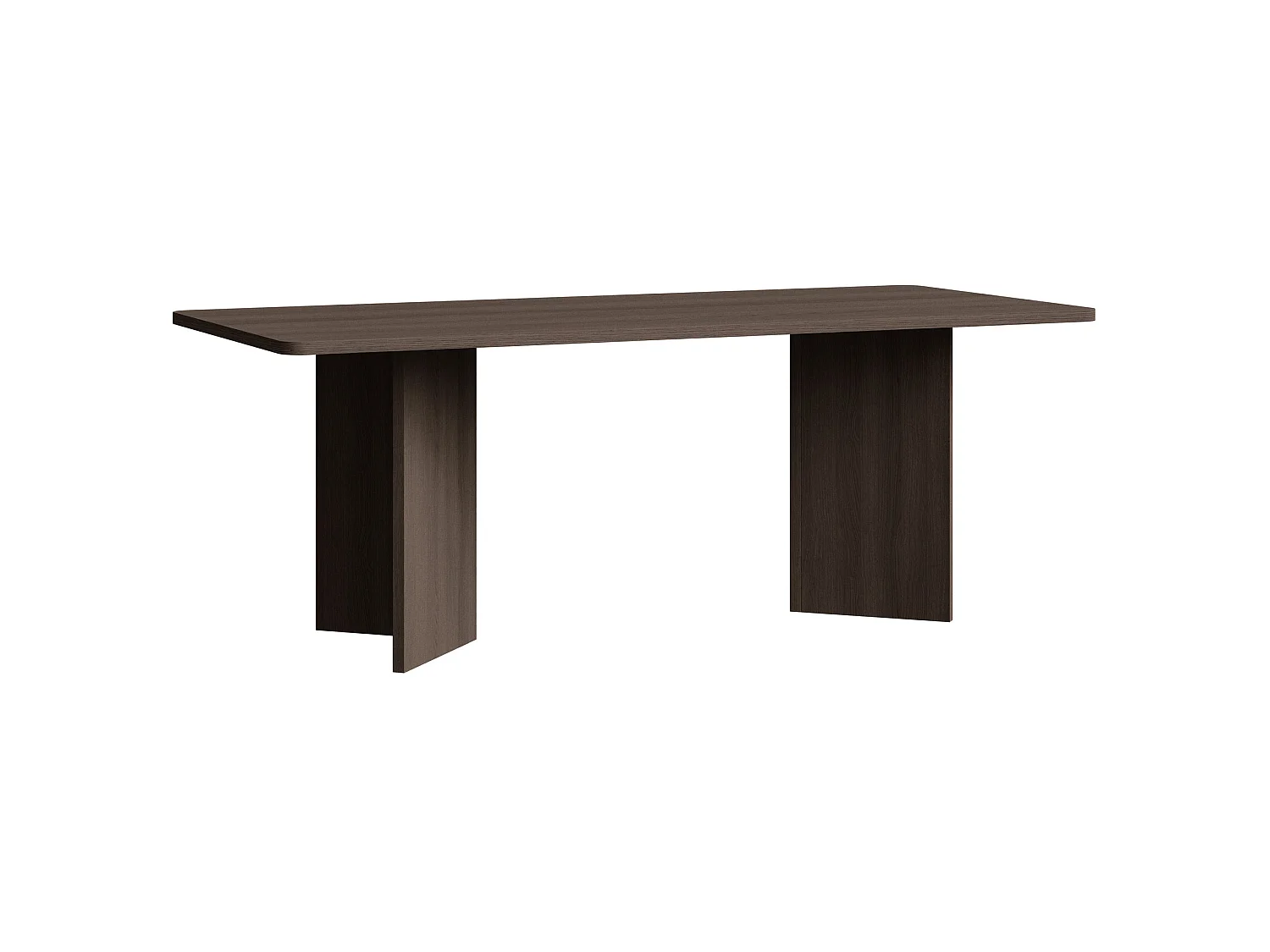 Table à manger rectangulaire – aspect Frêne brun – bords arrondis, piètement plein – 204x90 cm – QUBEO