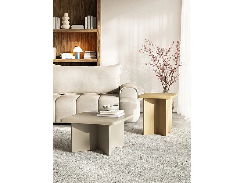 Table basse – 42 cm – chêne effet bois – QUBEO