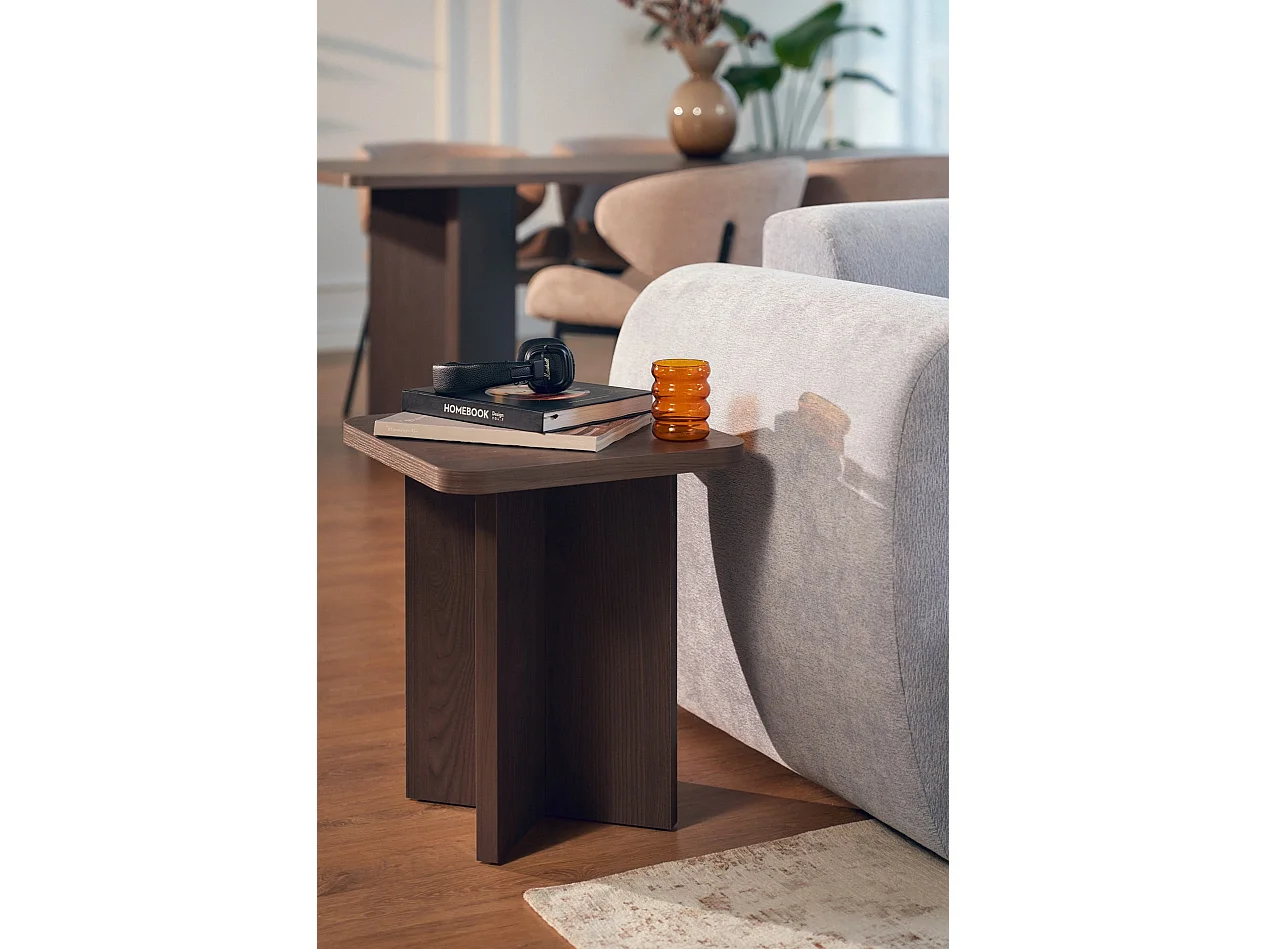 Table basse – 42 cm – frêne brun effet bois – QUBEO