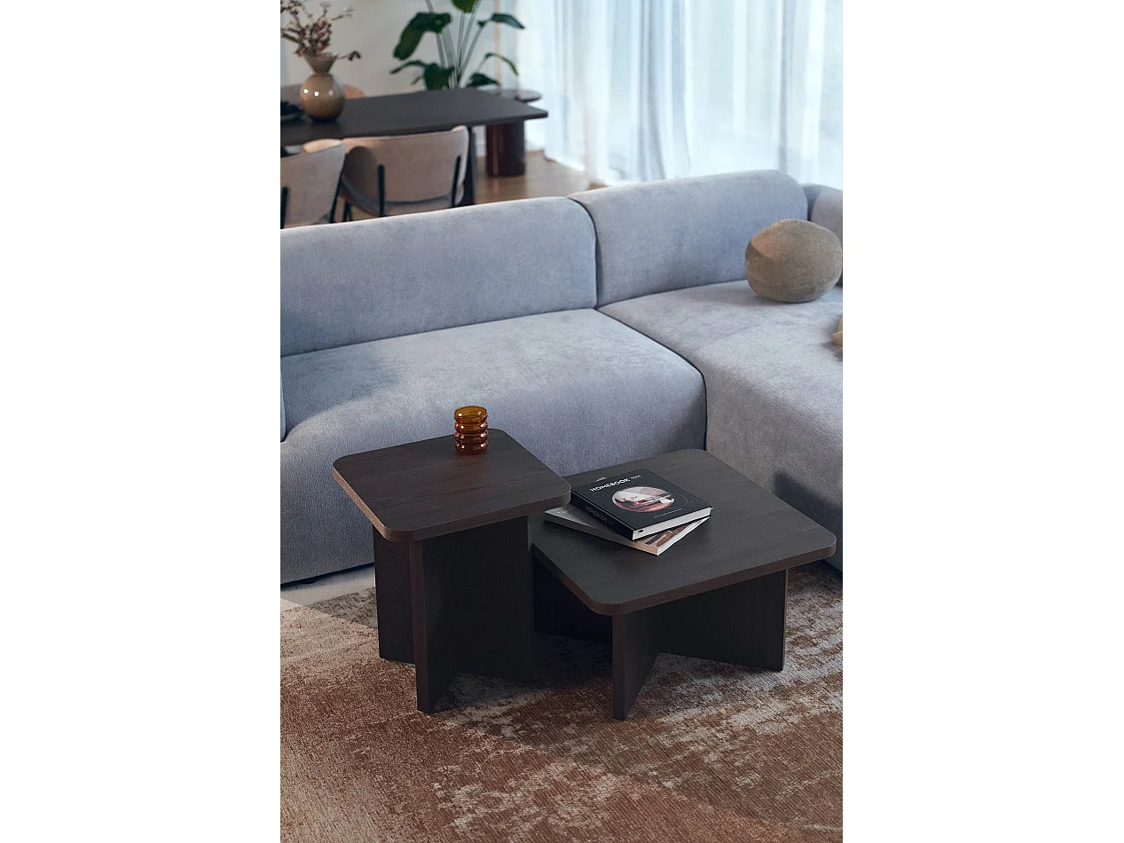 Table basse – 42 cm – frêne brun effet bois – QUBEO