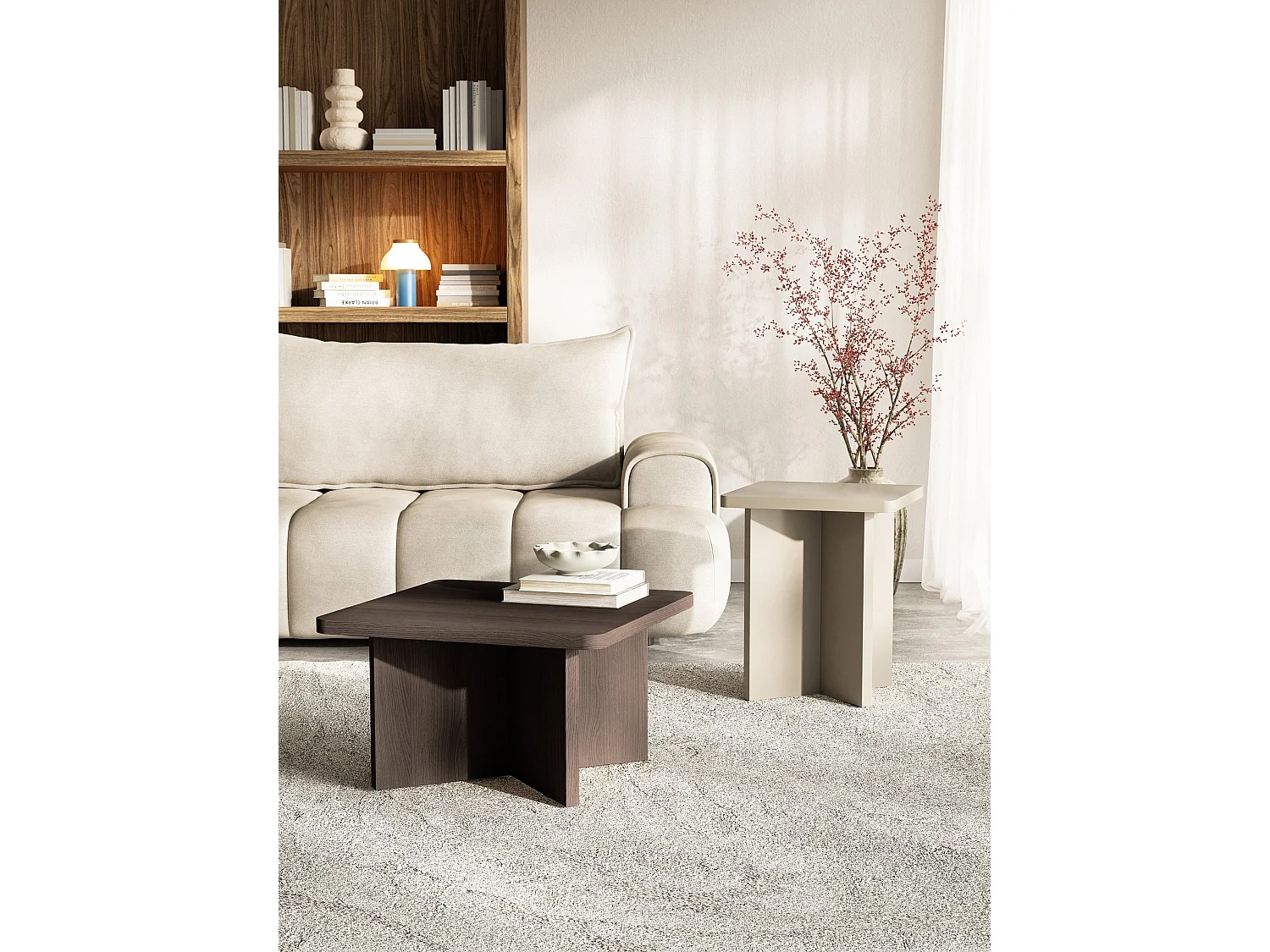 Table basse – 60 cm – frêne brun effet bois – QUBEO