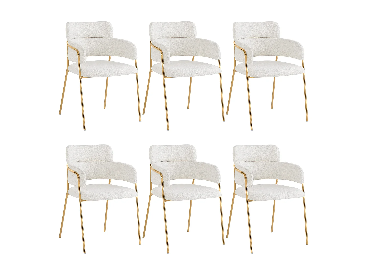 Lot de 6 chaises en velours et métal – beige et doré