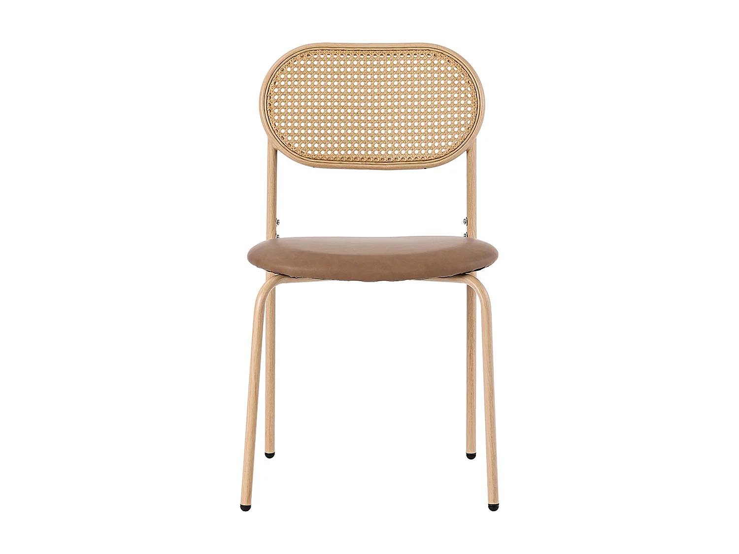 Lot de 4 chaises de salle à manger en rotin, simili cuir (PU) et métal – marron