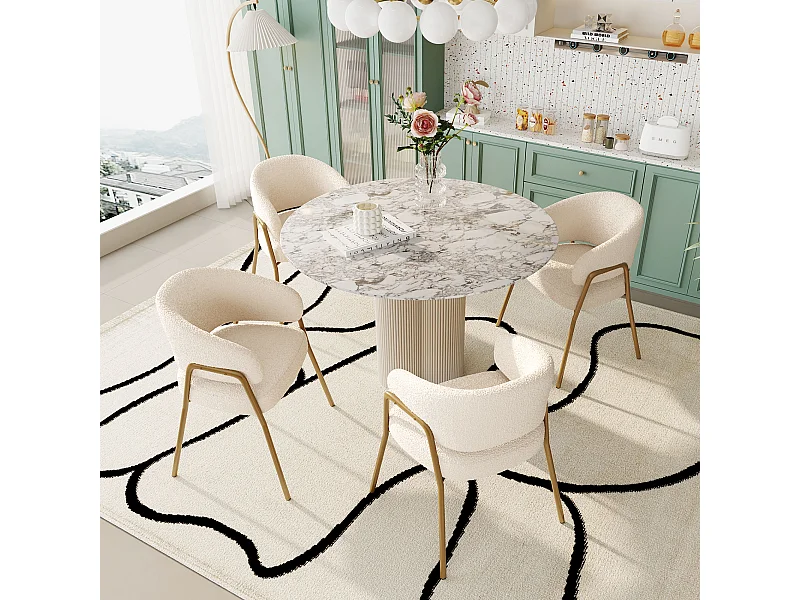 Chaise de salle à manger en polaire avec pieds en fer dorés – blanc