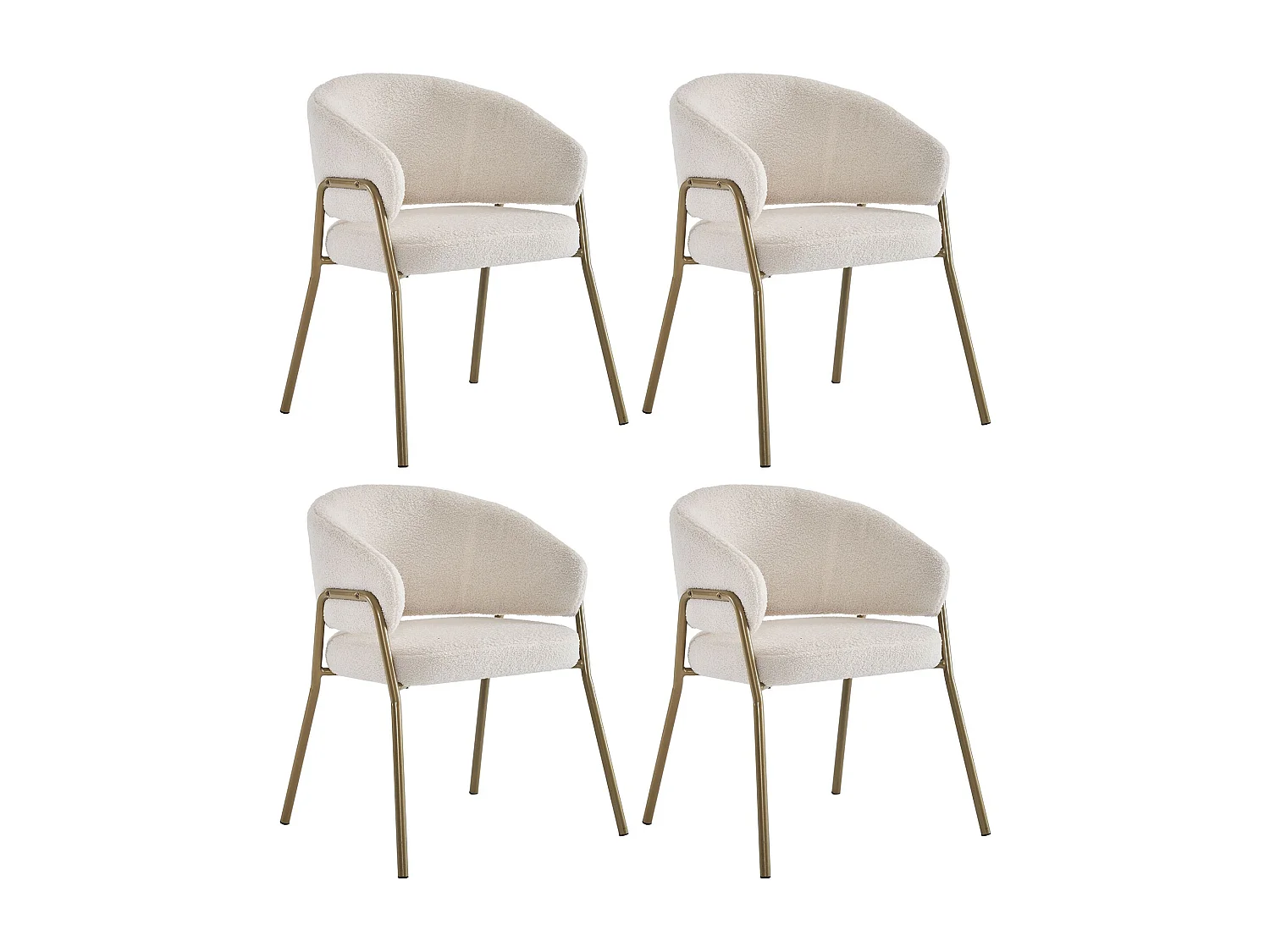 Chaise de salle à manger en polaire avec pieds en fer dorés – blanc