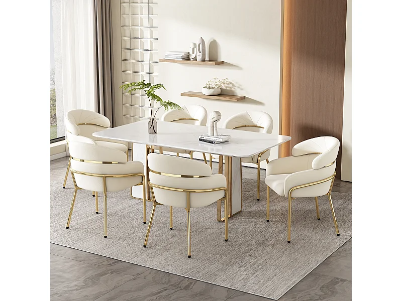 Set van 6 fluwelen stoelen met metalen poten – beige