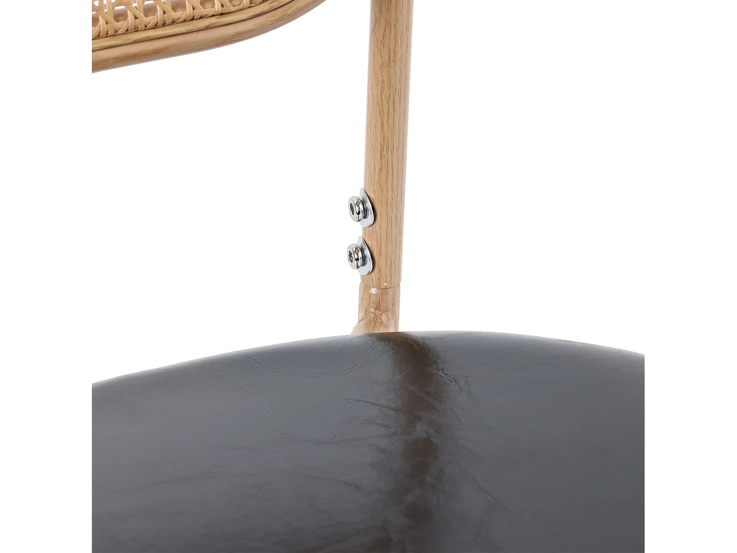 Set di 4 sedie con seduta in PU e gambe in metallo, schienali in rattan naturale – nero e marrone