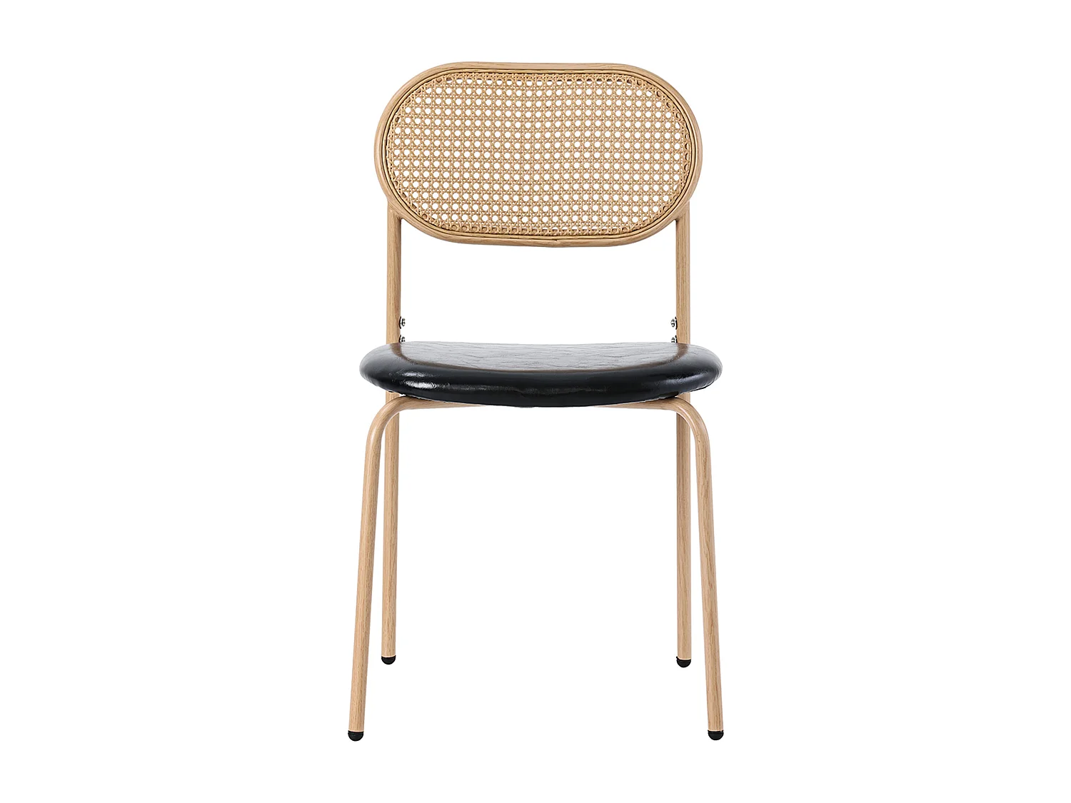 Set di 4 sedie con seduta in PU e gambe in metallo, schienali in rattan naturale – nero e marrone