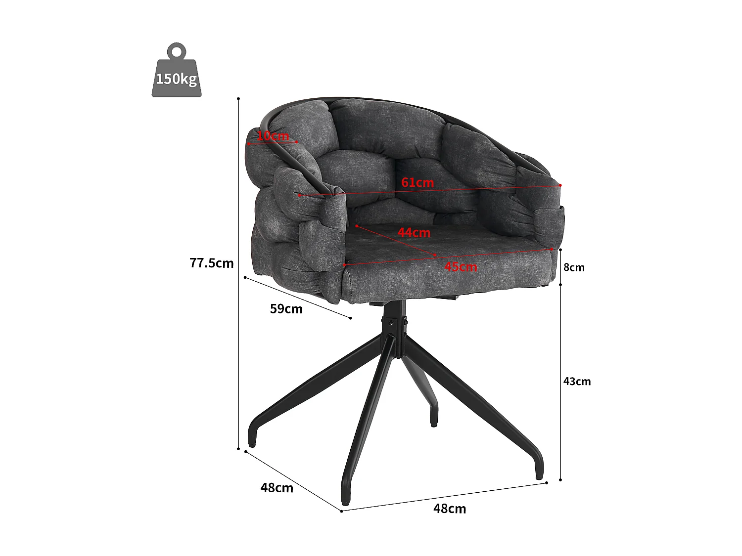 Juego de 6 sillas de comedor de terciopelo y metal – gris