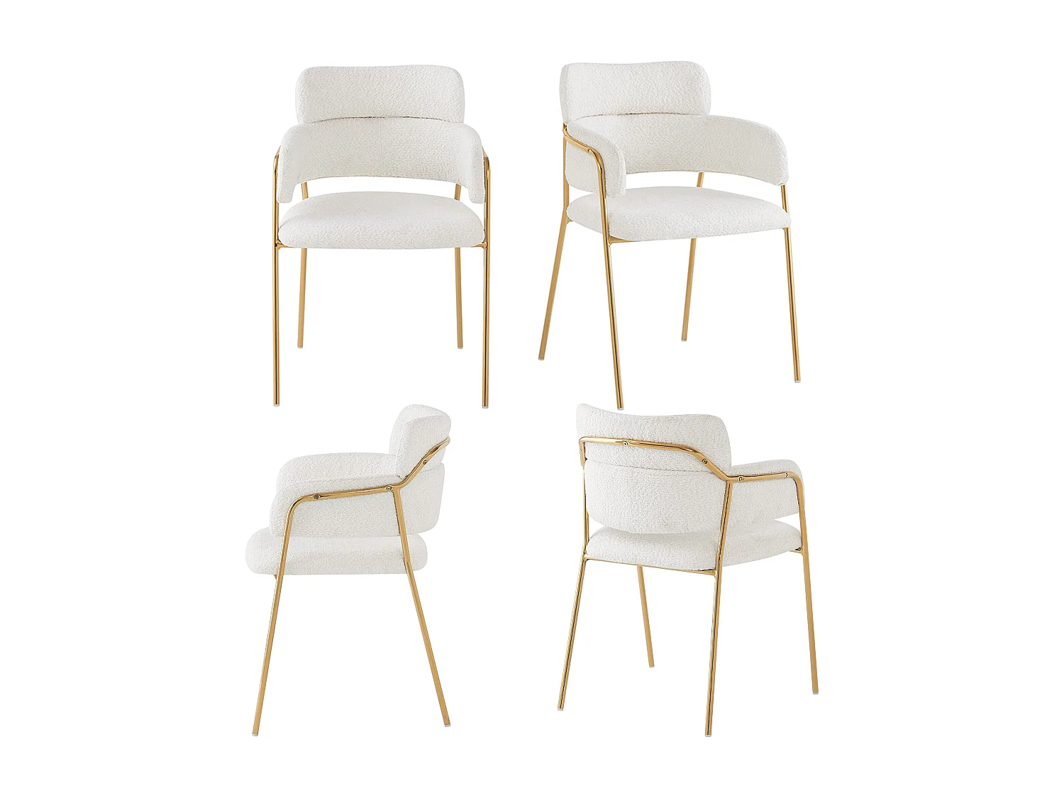 Lot de 4 chaises en velours et métal, design ergonomique – beige et doré