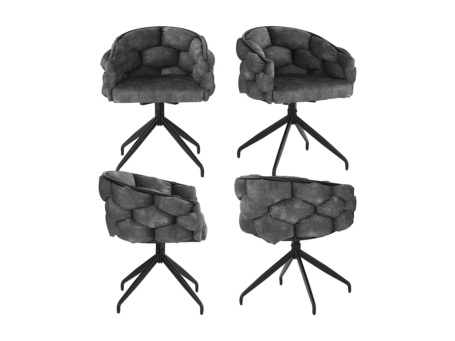 4er-Set Esszimmerstühle aus Samt und Metall, 360° drehbar – grau