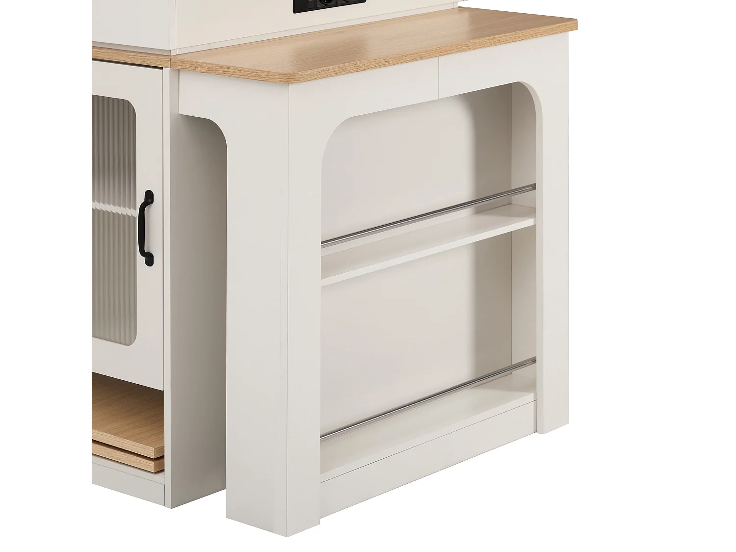 Uitschuifbare witte eettafel – Tafel met 1 deur en 2 lades – met stopcontact en wielen