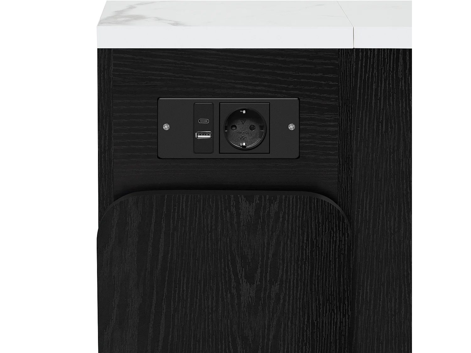 Mesa de comedor extensible negra – mesa de 3 puertas y 3 estantes – con toma de corriente y ruedas