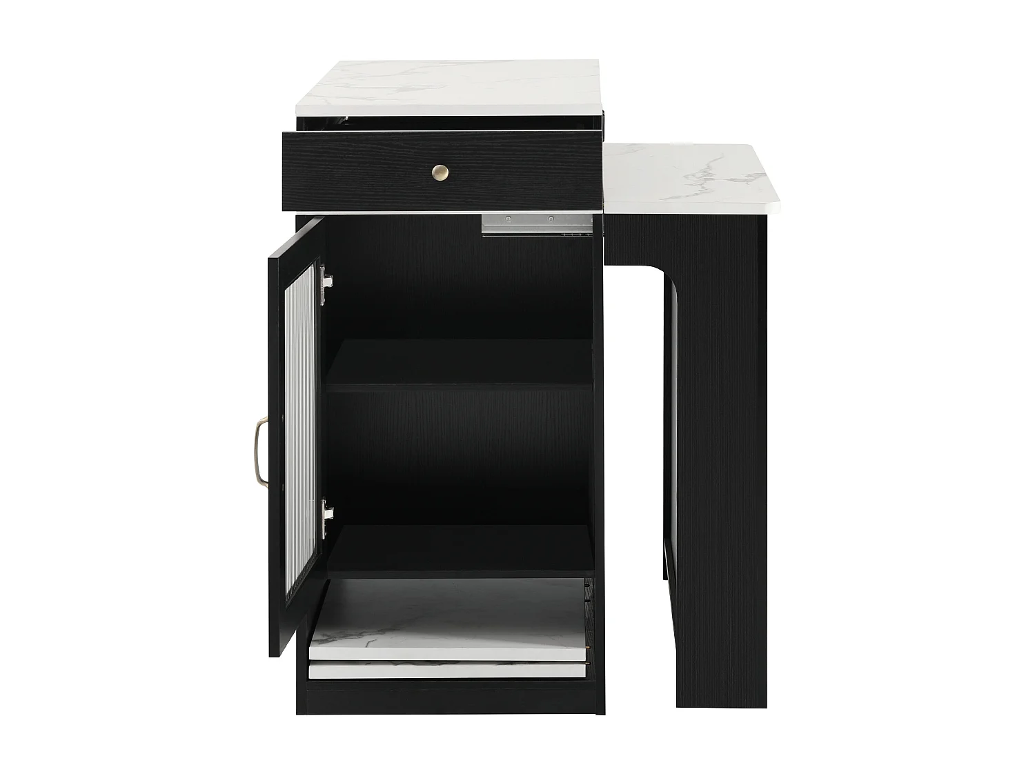 Table à manger extensible noir – Table avec 1 porte et 2 tiroirs – avec prise électrique et roulettes