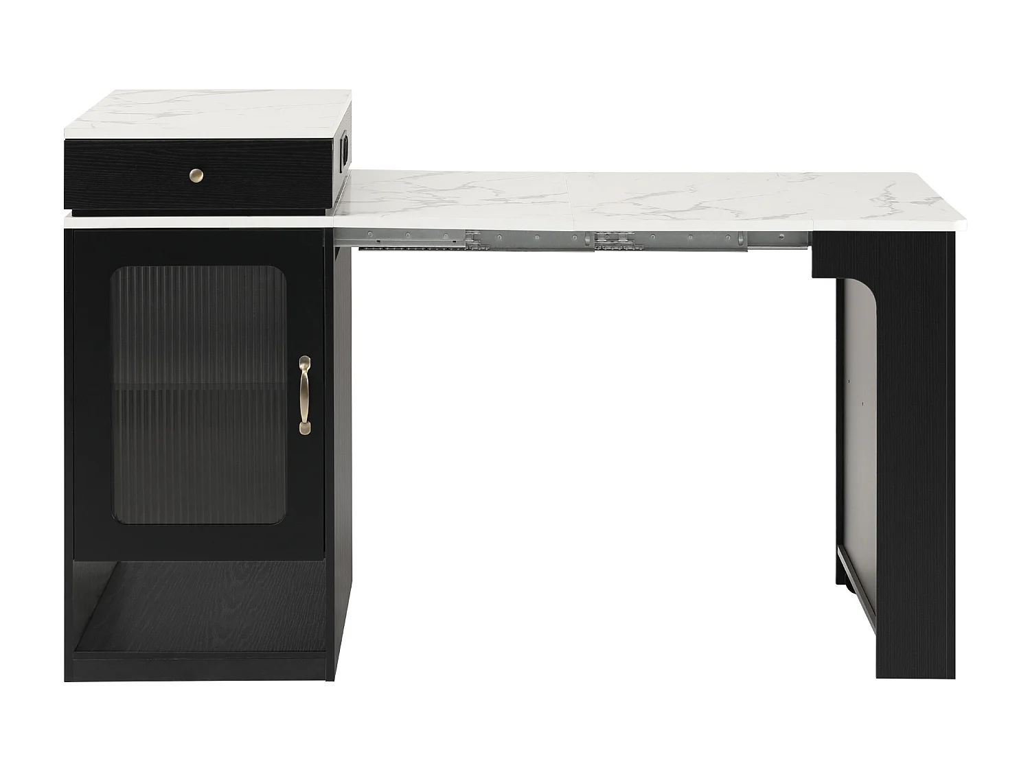 Table à manger extensible noir – Table avec 1 porte et 2 tiroirs – avec prise électrique et roulettes