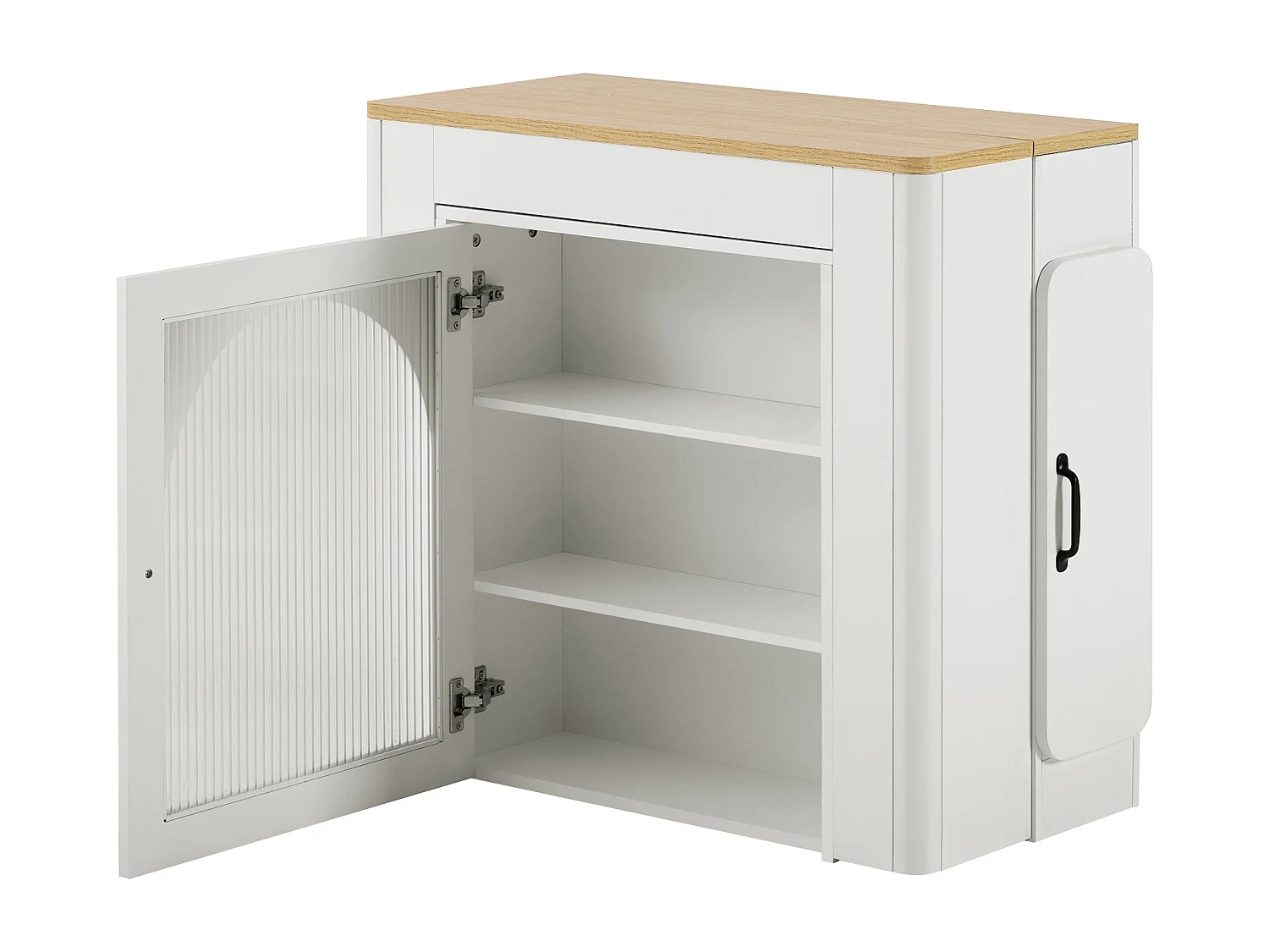 Table à manger extensible blanc – Table à 3 portes et 3 plateaux – avec prise électrique et roulettes