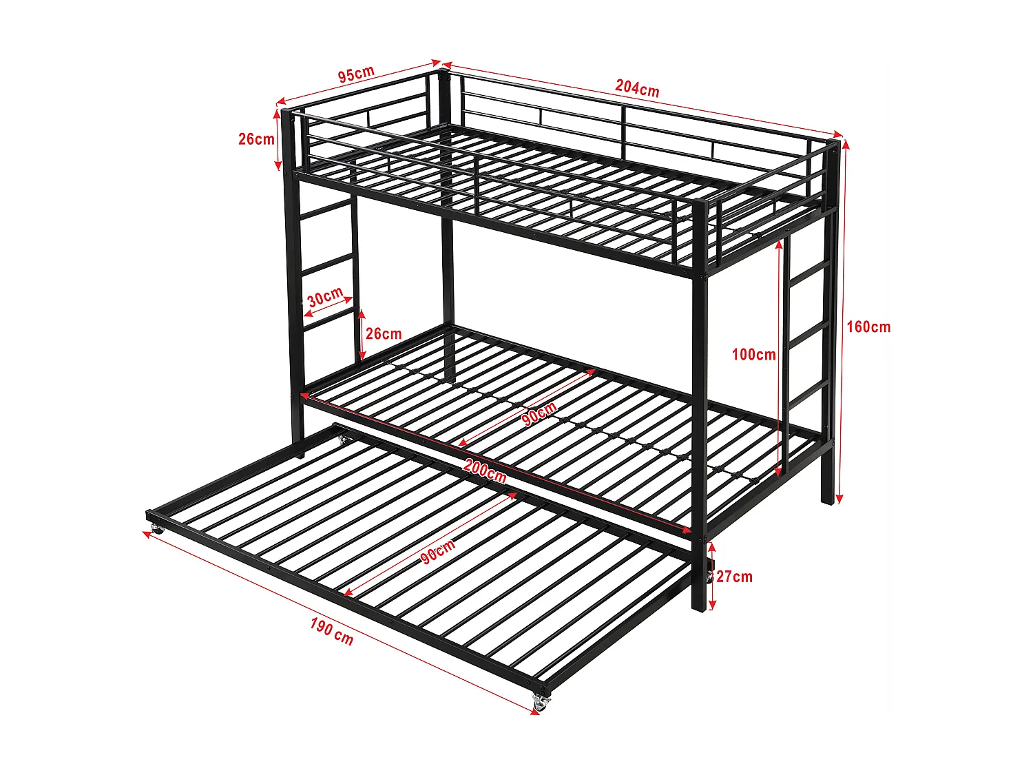 Etagenbett 90 x 200 cm – Metall – schwarz
