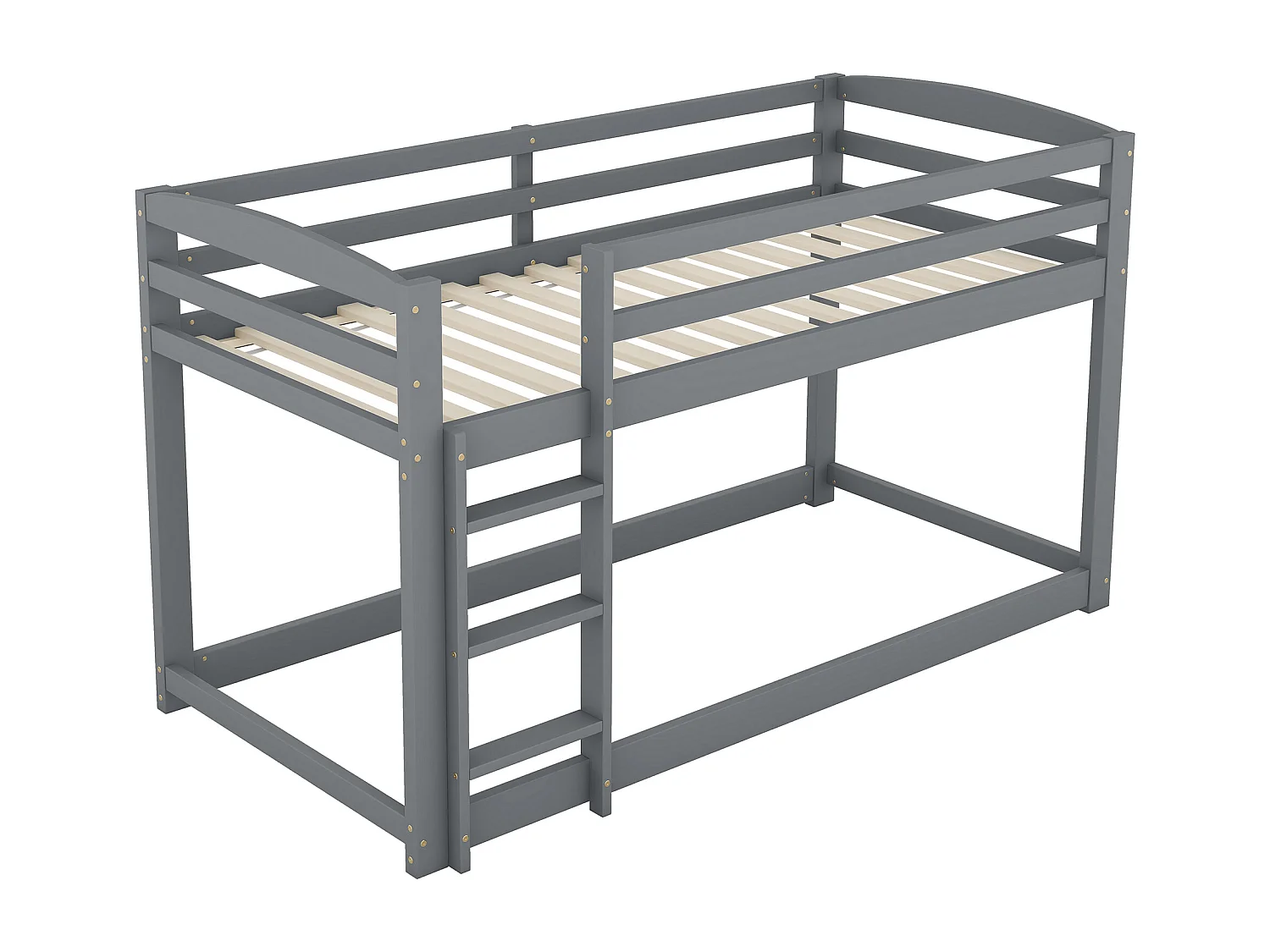Lit superposé 90 x 200 cm - modèle bas - 15 sommiers - bois gris - matelas non inclus