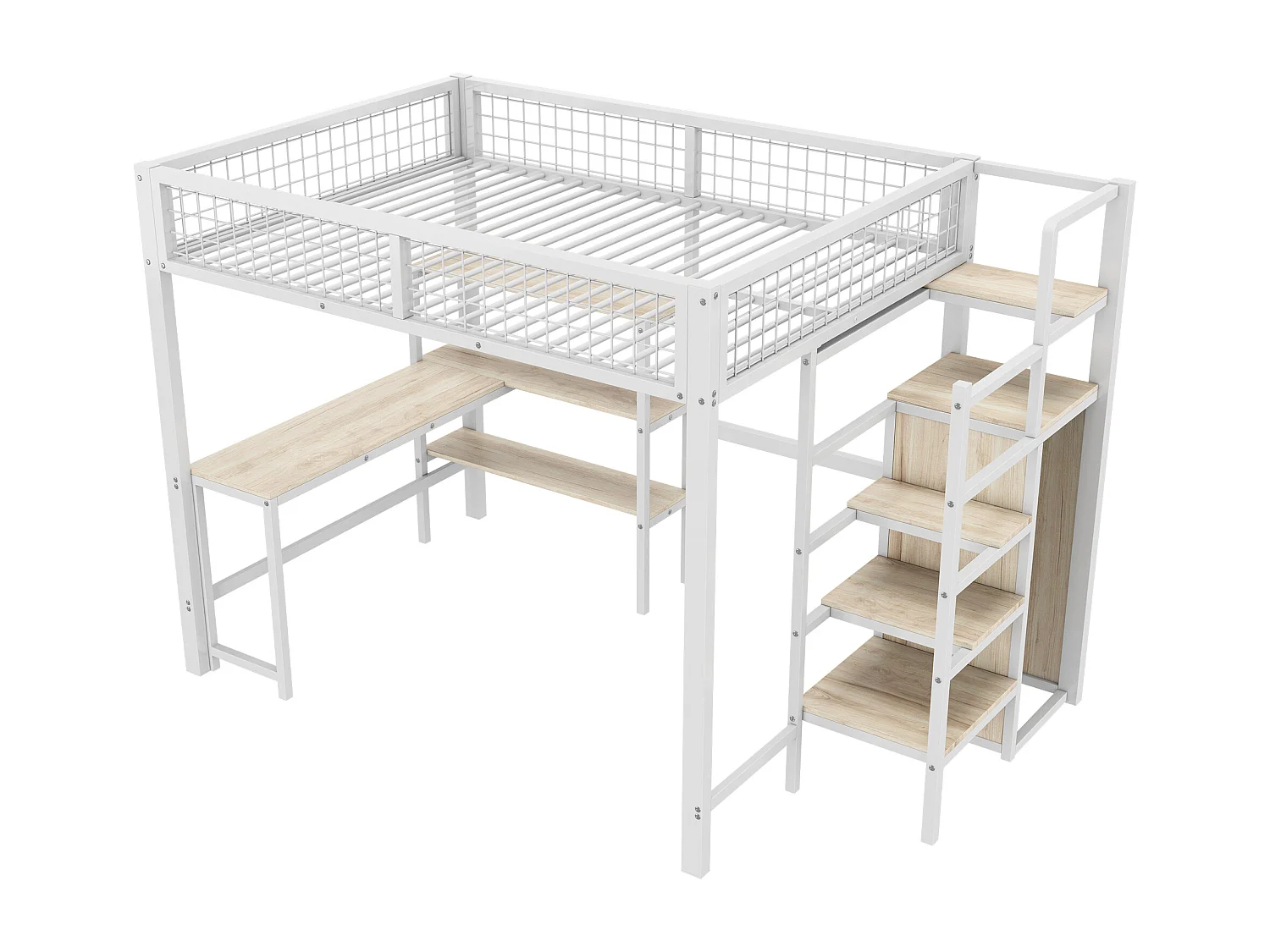 lit mezzanine 140x200 cm - avec étagères - blanc - sans matelas