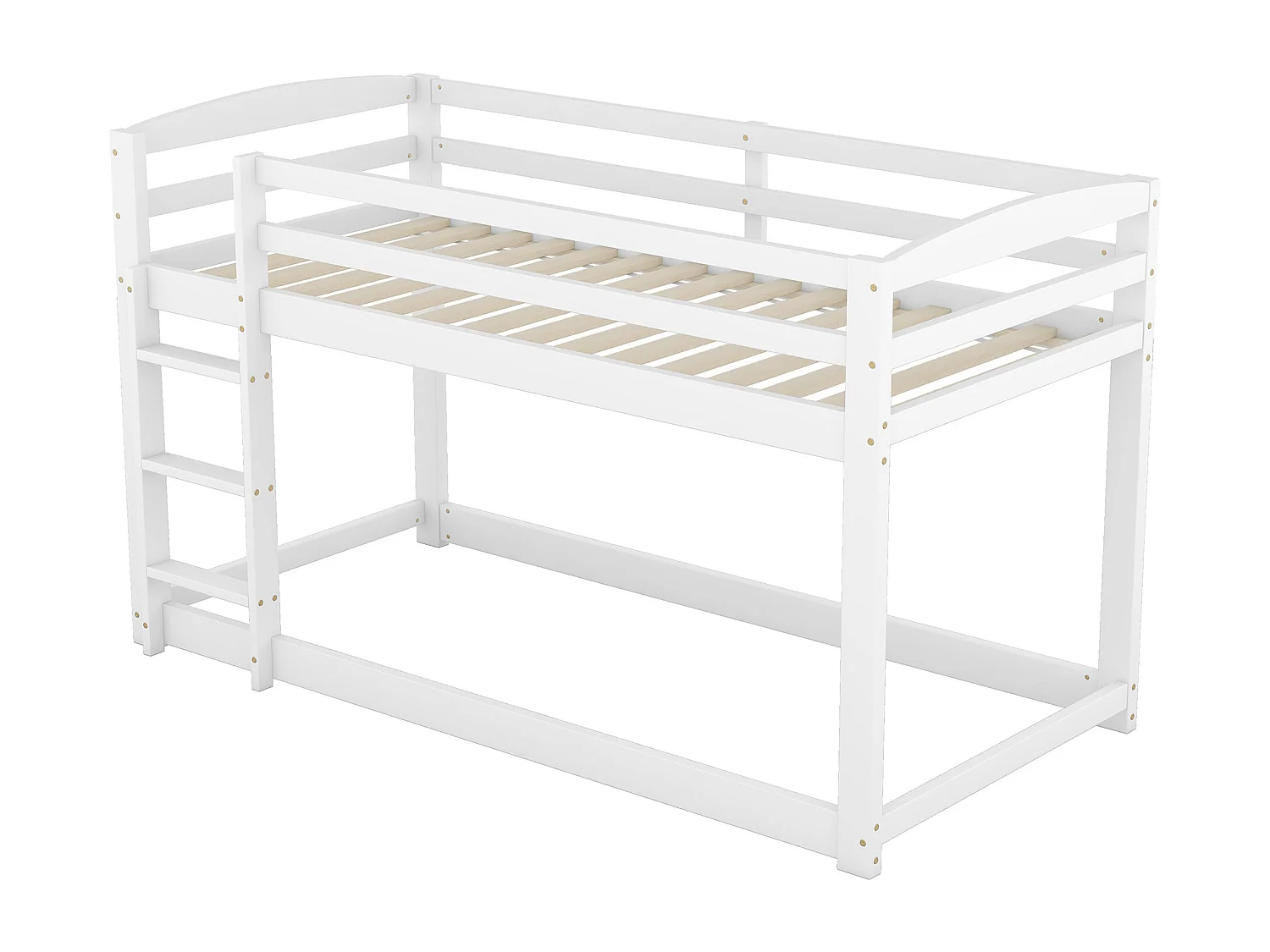 Litera de 90 x 200 cm - modelo bajo - 15 somieres de láminas - madera blanca - colchón no incluido