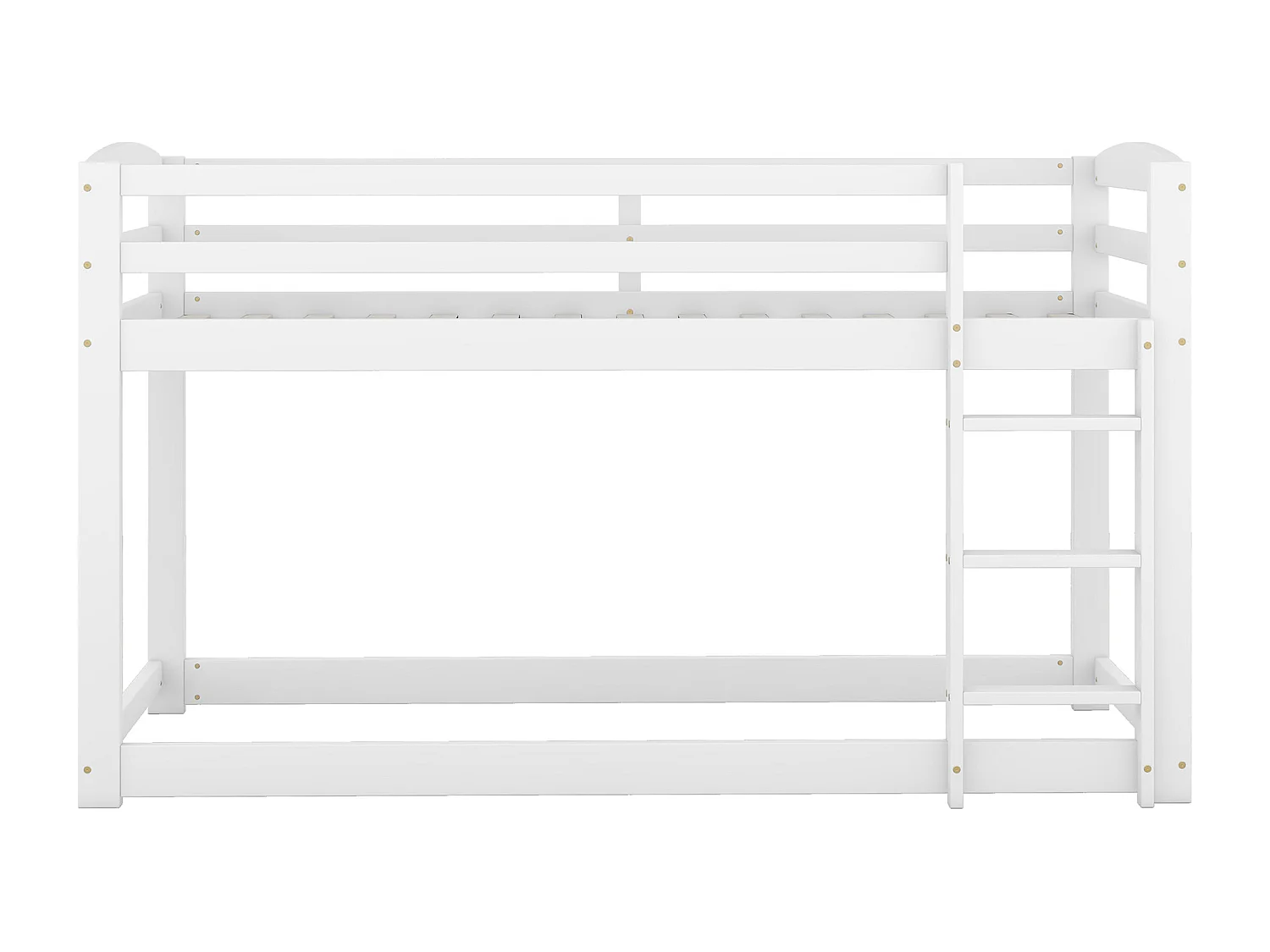 Litera de 90 x 200 cm - modelo bajo - 15 somieres de láminas - madera blanca - colchón no incluido