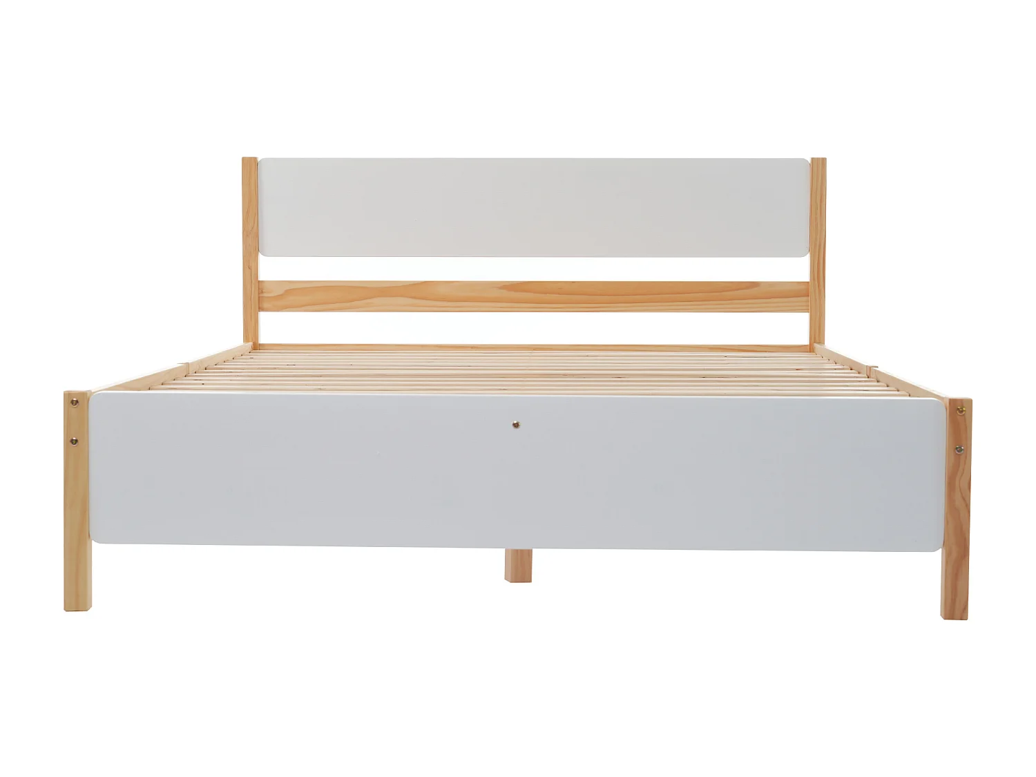 Lit adulte 140x200 cm - Lit double avec tête de lit - bois blanc et naturel - matelas non inclus